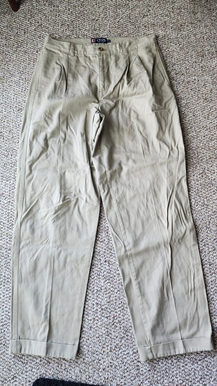 Chaps Mens Khaki Pants Chino W34 L32 Beige 100% Cotton Casual Regular #614